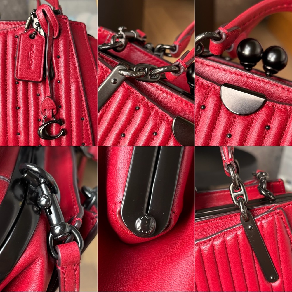 COACH Kisslock Dreamer 21 With Quilting And Rivets Red - Picture 9 of 15